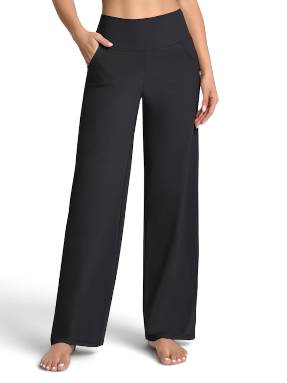 Bubblelime Women’s Wide leg pull on pants Large Tall 35" inseam High waist black